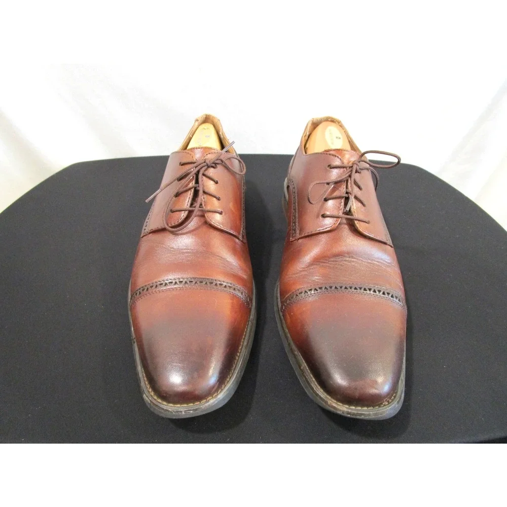 La Milano Cognac Brown Leather Burnished Cap Toe Oxford Dress Shoes Men 11